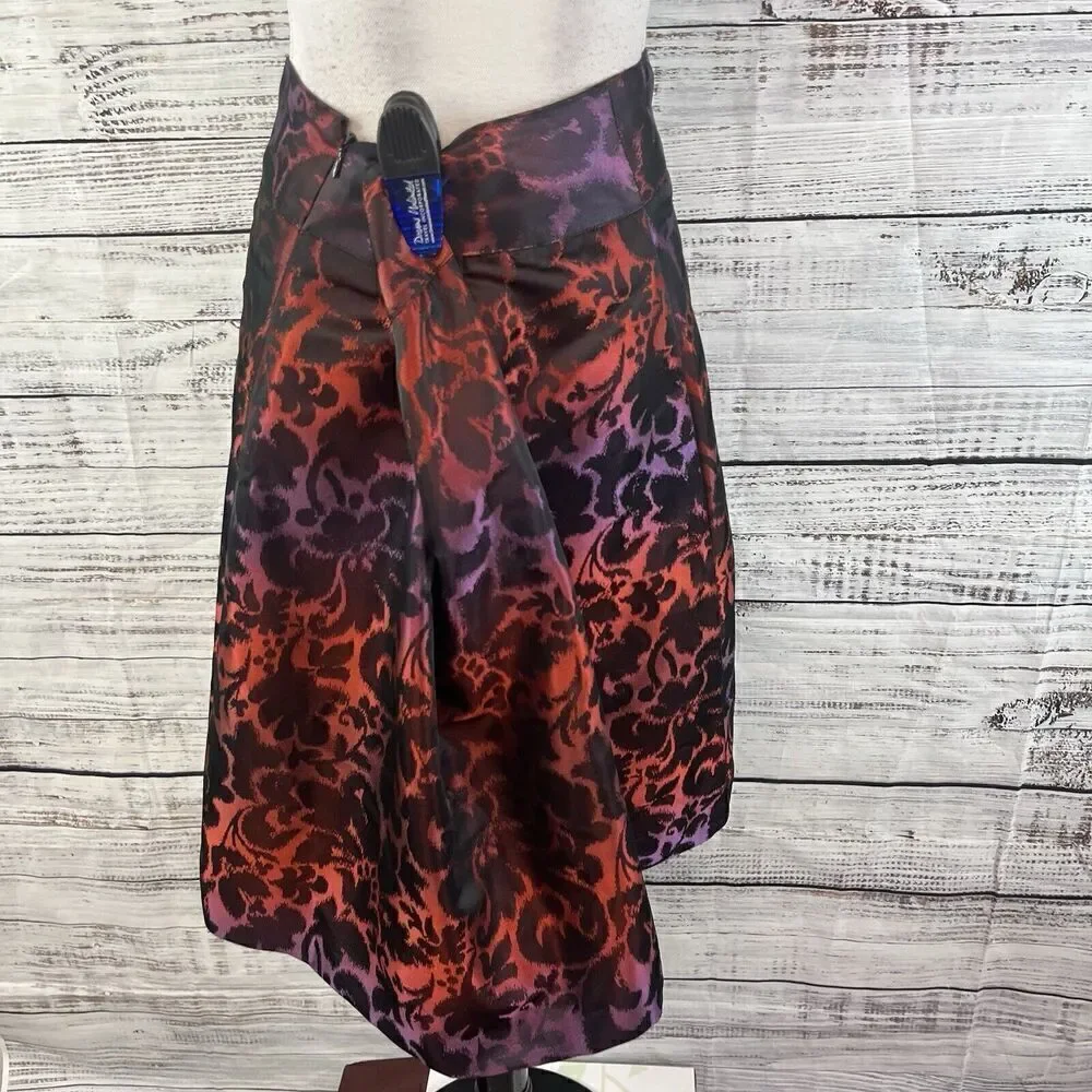 Lane Bryant Skirt size 16 Red Purple Floral Satin Knee Pleated Wedding Church